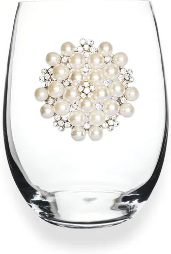 Vista 4 de THE QUEENS' JEWELS Pearl Bouquet - Copa de vino con tallo con joyas, 21 onzas, regalo único para mujeres, cumpleaños, lindo, divertido, sin pintar