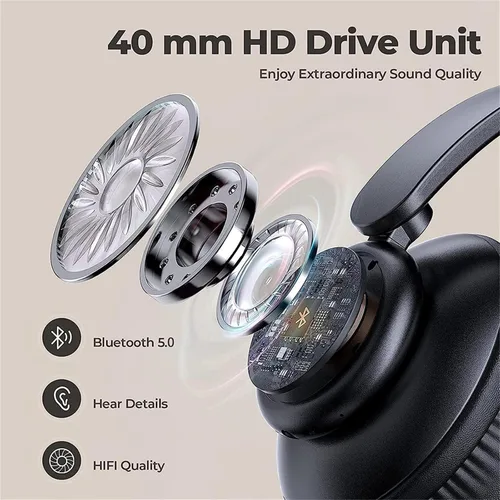Vista 4 de Auriculares Bluetooth sobre la oreja, auriculares inalámbricos con reducción de ruido y micrófono/bajo profundo, auriculares LED plegables y ligeros