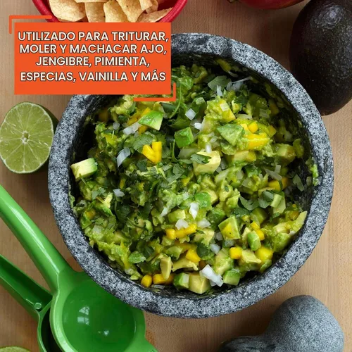 Vista 5 de IMUSA USA Molcajete Triturador de Especias de Granito Tradicional Súper Pesado, 8 Pulgadas, Gris