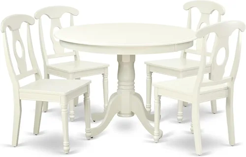 Vista 13 de East West Furniture HLKE3-BCH-LC Juego de mesa y sillas de cocina de 3 piezas contiene una mesa de comedor redonda con pedestal y 2 sillas tapizadas
