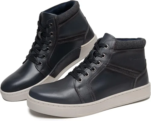 Vista 5 de ArcBrothers Tenis casuales para hombre, tenis de cuero ligero para caminar al aire libre, Negro