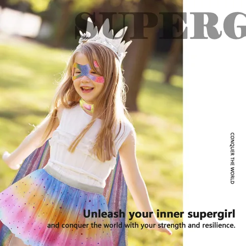 Vista 2 de iROLEWIN Kids Superhero-Capes-Costumes for Girls Princess Dress-Up Fairy Cape Mask Tutu as Christmas Birthday Gifts Toys