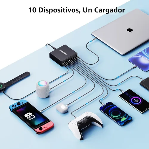 Vista 4 de Bloque de Cargador USB C de 320W, Estación de Carga de 10 Puertos USB C GaN III PD 65W Adaptador de Carga Rápida para Laptop para MacBook Pro/Air
