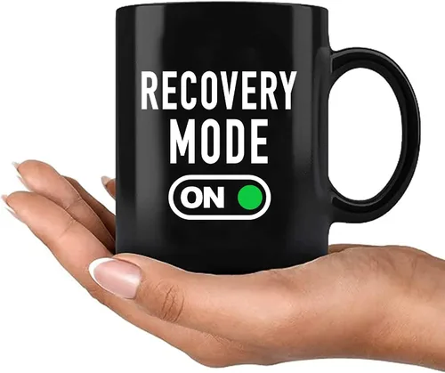 Vista 8 de Taza de café Recovery Mode On Get Well de regalo para pacientes, regalos inspiradores motivacionales para familiares y amigos, vaso de cerámica Negro