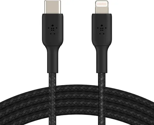 Vista 3 de Belkin BoostCharge - Cable USB C a Lightning trenzado de nailon de 3.3 pies/1M, con certificación MFi de 18 W con Entrega de Energía, cable de carga