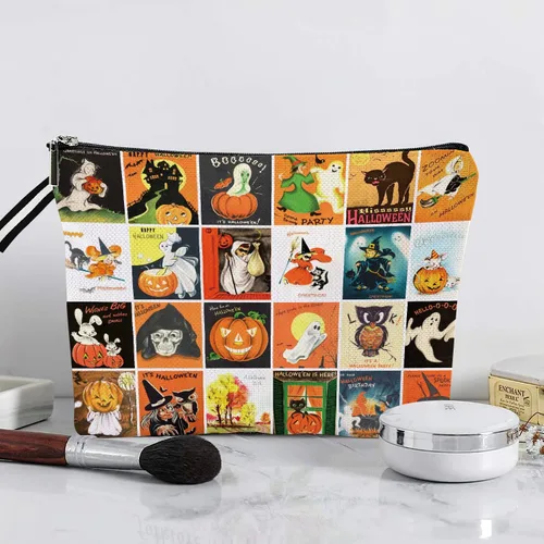 Vista 4 de Estuche de belleza con cremallera para maquillaje cosmético de Halloween, bolsa de vestir de moda, bolsa de almacenamiento de artículos de tocador
