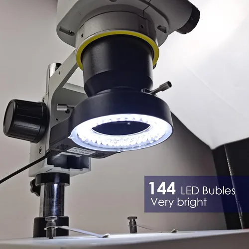 Vista 3 de Iluminador de luz de anillo LED para microscopio, 144 burbujas LED para laboratorio monocular binocular trinocular estéreo microscopio cámara