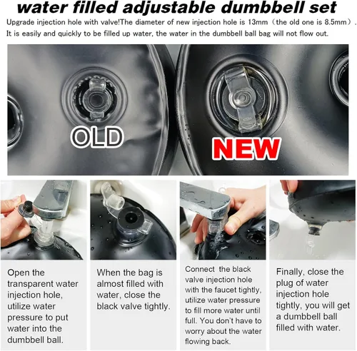 Vista 5 de Water Filled Dumbbells Set - Water Filled Weights - Portable Travel Weights - Adjustable Dumbbells Negro: 4~32 Lbs Par