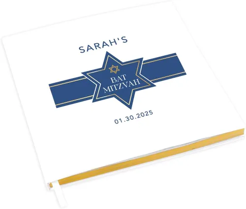 Vista 12 de Andaz Press Libro de invitados personalizado de Bar/Bat Mitzvah con detalles dorados, 120 páginas Art Deco personalizadas, álbum de fotos de tapa
