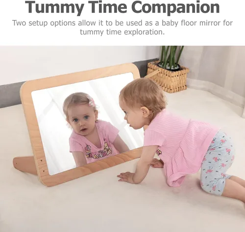 Vista 5 de Montessori Baby Espejo de seguridad inastillable 2 en 1 con barra de dominadas, montaje en pared infantil y juego en el suelo para el tiempo boca