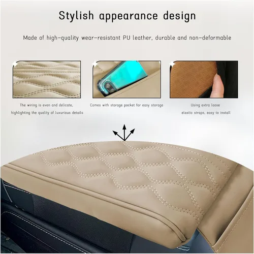 Vista 3 de Ziciner Funda para Consola Central de Coche, Cojín de Apoyo para Reposabrazos de Espuma Viscoelástica de Cuero, Almohada Impermeable para Manos