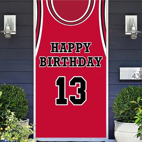 Vista 10 de Cartel de feliz cumpleaños 10 pancarta de fondo rojo de baloncesto estrella jugador de deportes decoración para hombre niño 10 cumpleaños