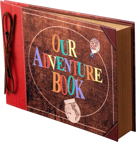 Vista 11 de Álbum de Fotos para Scrapbook, Nuestro Libro de Aventuras, Palabras en Relieve Tapa Dura Película Up Álbum de Recortes de Viaje para Aniversario