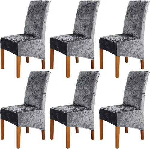 Vista 17 de Fundas para silla de terciopelo triturado, fundas protectoras elásticas y extraíbles para sillas XL, para comedor, ceremonia, banquete, boda Negro