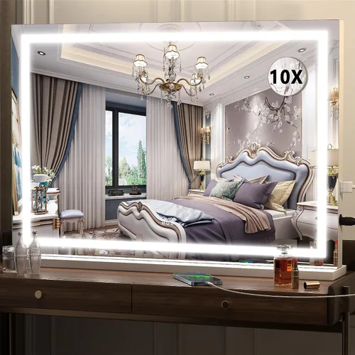 Vista 11 de Hasipu Espejo de tocador con luces, espejo LED de maquillaje de 31.5 x 22 pulgadas, espejo de maquillaje iluminado con 3 modos regulables, espejo
