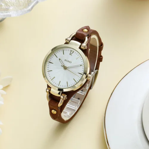 Vista 4 de BUREI Reloj de pulsera para mujer, correa de cuero simple, reloj de cuarzo de lujo, pequeño, delgado, para mujer, correa de pulsera Relogio Feminino
