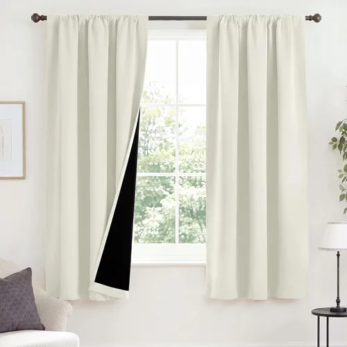 Vista 47 de NICETOWN Biscotti Beige 100% Cortinas opacas de 45" de largo para cocina, bolsillo con varilla para sótano completamente opaco, cortinas térmicas