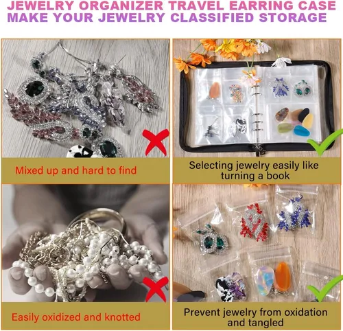Vista 2 de Organizador transparente para guardar joyas, organizador de aretes, organizador de pulseras de joyería, estuche de viaje para aretes, álbum, bolsas