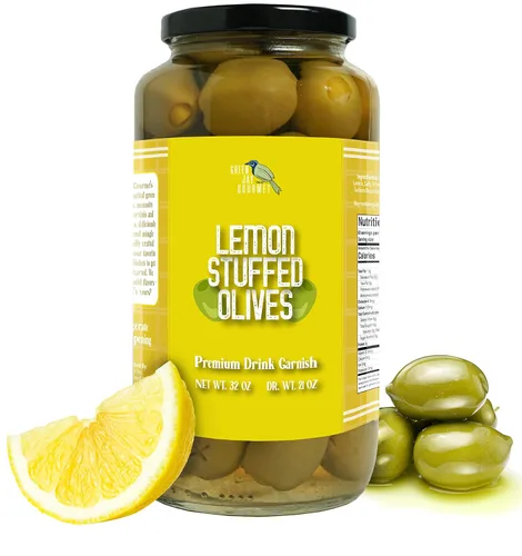 Vista 21 de Green Jay Gourmet Aceitunas Rellenas de Almendra – Aceitunas Verdes Rellenas de Almendra para Decoración de Cócteles y Tabla de Quesos – Aceitunas