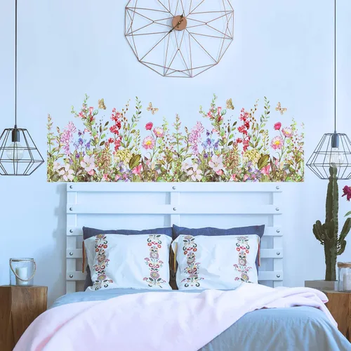 Vista 2 de 4 calcomanías de pared de flores, calcomanías de vinilo extraíbles para pared, calcomanías de pared para el hogar, dormitorio, sala de estar