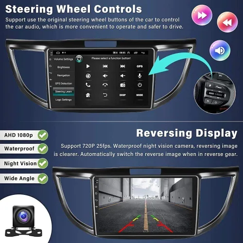 Vista 6 de Android 13.0 Estéreo de coche doble DIN para Honda CRV 2012-2016 10 pulgadas HD pantalla táctil audio multimedia receptor con Carplay Android Auto