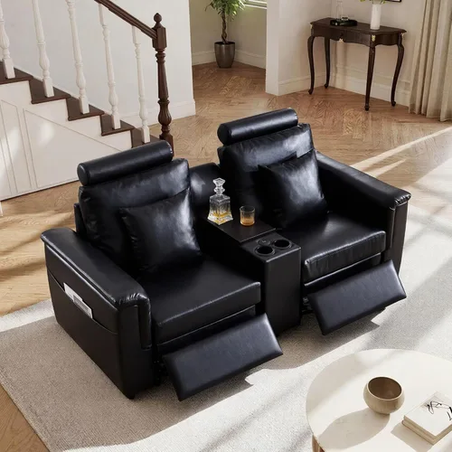 Vista 58 de ORRD Consola de almacenamiento multifuncional con soportes dobles para tazas, mesa, estación de carga USB para sofá modular seccional para sala