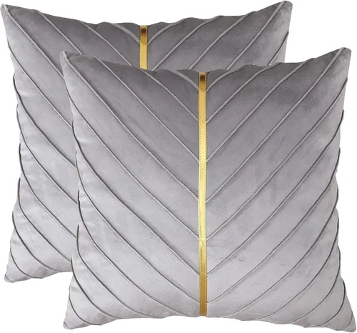 Vista 17 de Fundas de Almohada Decorativas de Terciopelo Verde Aguamarina de 16 x 16 pulgadas, Paquete de 2 con Cuero Dorado Decorativo de Navidad, Fundas