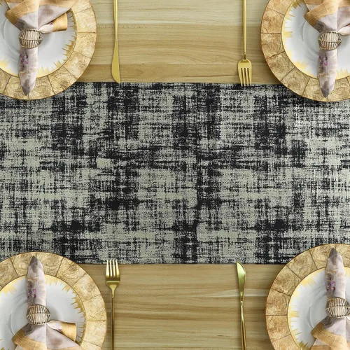 Vista 4 de Caminos de mesa negros y dorados para decoración de Navidad, 72 pulgadas de largo