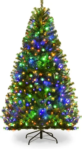 Vista 18 de COSTWAY Árbol de Navidad flocado de nieve de 6 pies, pino artificial con bisagras Blanco
