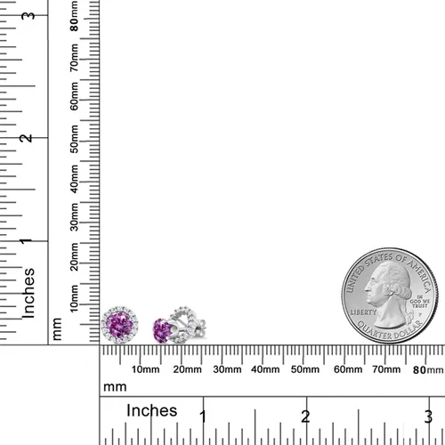 Vista 130 de Gem Stone King Aretes redondos de plata de ley 925 de 0.236 in con piedra natal extraíble para mujer