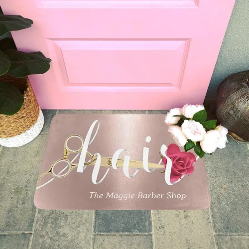 Vista 2 de Tapete personalizado para peluquería con estampado floral, para interiores y exteriores, tapete de entrada para mascotas, decoración del hogar, 23.6