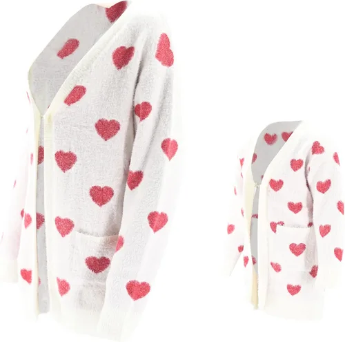 Vista 2 de Unique Baby Suéter tipo kimono para el día de San Valentín para niñas Rojo Red Hearts