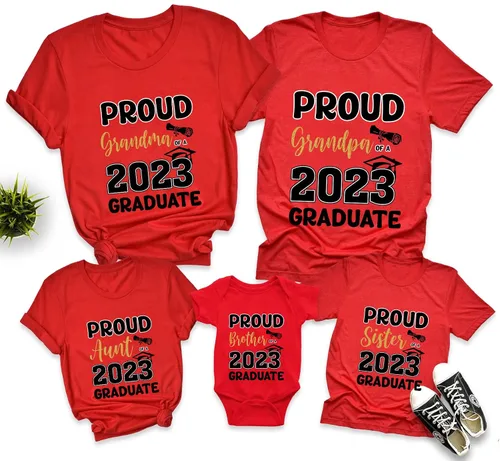 Vista 6 de Proud Family 2023 Graduate Shirts Graduation Class 2023 Gold Squad T-Shirts Proud Mom Dad Sister Brother Graduate Tees Custom Shirt, Golden
