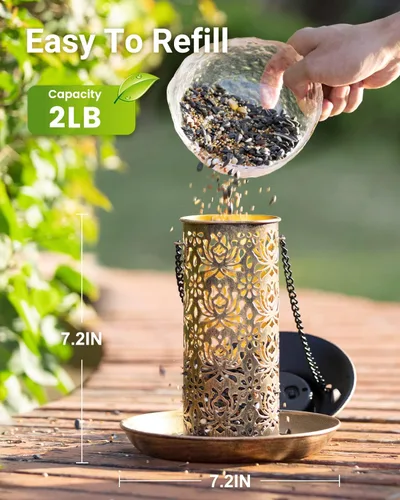 Vista 4 de SWEETFULL Comedero Solar para Pájaros para Exteriores Colgante, Comedero de Metal para Pájaros Silvestres para Cardenales, Farol Solar de Jardín