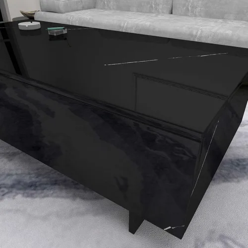Vista 6 de COSVALVE Mesas de Centro Rectangulares de Mármol para Sala de Estar, Mesa Auxiliar Moderna Negra, Mesa de Centro Contemporánea de Alto Brillo Negro