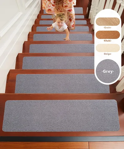 Vista 7 de Peldaños antideslizantes para escaleras, seguras para niños, ancianos y mascotas, juego de 14 piezas, autoadhesivo, 8 x 30 pulgadas, gris
