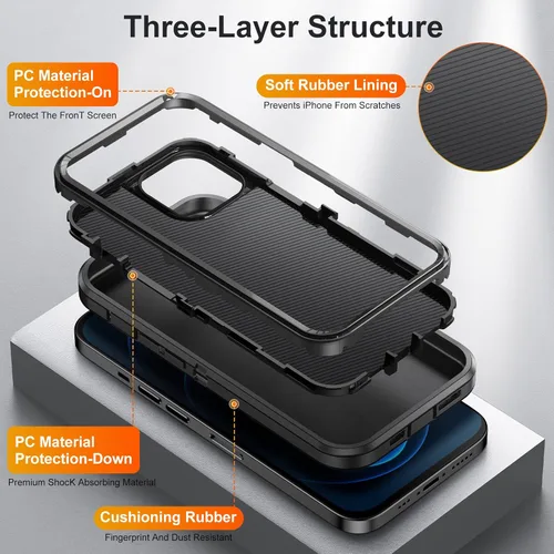Vista 6 de Funda para iPhone 12 Pro Max para hombres, híbrida a prueba de caídas resistente, resistente, a prueba de golpes, ajuste delgado, funda protectora