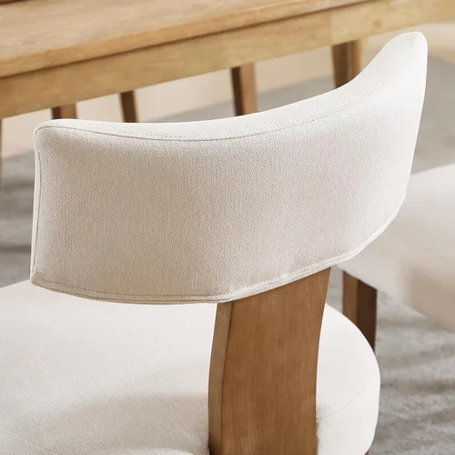 Vista 4 de Juego de 2 sillas de comedor modernas, sillas de cocina tapizadas con respaldo curvo, sillas de comedor de lino de granja, cómodas sillas de madera