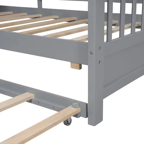 Vista 7 de Cama moderna de tamaño individual con nido, marco de cama de madera resistente con armazón de almacenamiento, techo y ventana para niños, niñas