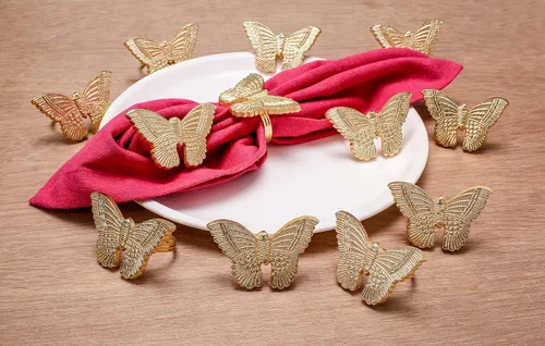 Vista 5 de Juego de 12 servilleteros de mariposa dorados brillantes para decoración de dorado (Bright Gold)