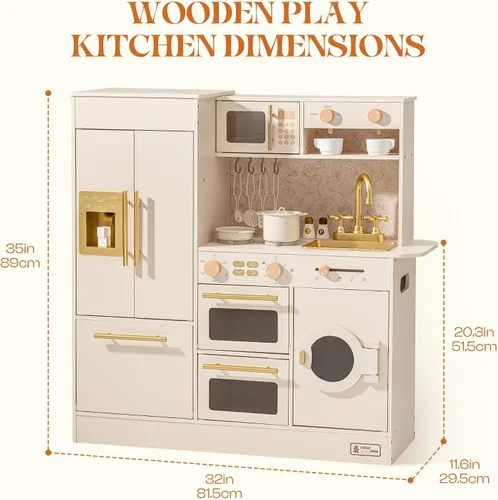 Vista 2 de ROBUD Juego de cocina de madera, juego de cocina para niños, juego de cocina de juguete con 17 accesorios realistas, regalo ideal para niños y niños