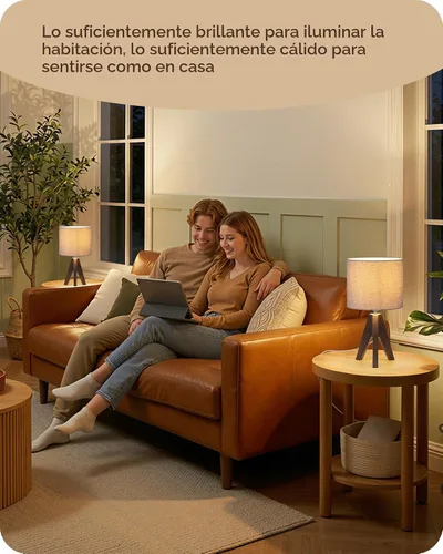Vista 7 de EDISHINE Lámpara de mesa pequeña estilo Boho, lámpara de mesa de madera color nogal con trípode, lámpara de mesita de noche estilo granja