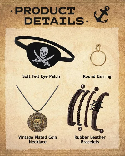 Vista 5 de Pirate Hat Pirate Costume Accessories Set for Men Women Tricorn Hat