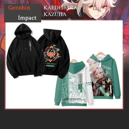 Vista 2 de GBin Genshin Impact Kaedehara Kazuha - Sudadera con capucha con estampado de anime para unisex, color negro