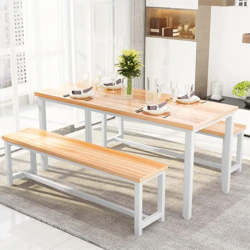 Vista 13 de Recaceik Juego de mesa de comedor con banco, juego de muebles de comedor de 3 piezas, juego de mesa de cocina, estructura resistente, comedor que