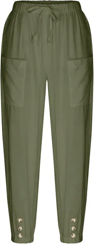 Vista 5 de Pantalones capripants sólidos con cordón de algodón y lino para mujer, pantalones capri de pierna recta con bolsillos