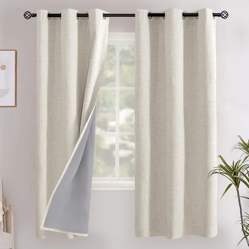 Vista 56 de YoungsTex - Cortinas opacas de lino para dormitorio, oscurecimiento de la habitación, cortinas con textura de lino, paneles con aislamiento térmico