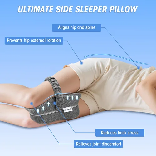 Vista 8 de LITTOAK - Almohada de rodilla para personas que duermen de lado y alivio del dolor de ciática Almohada de pierna para dormir de lado con correa