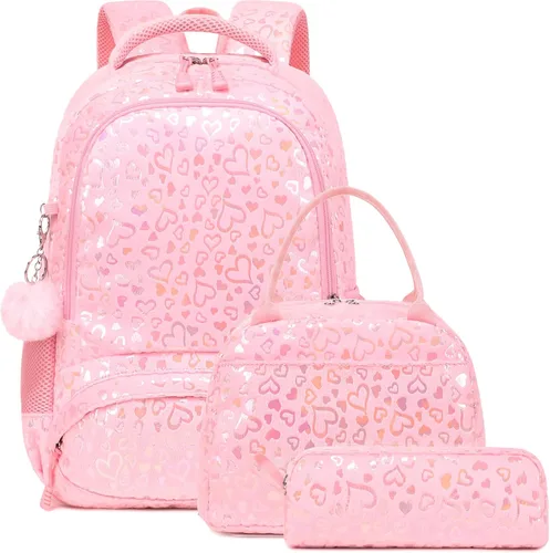 Vista 52 de Juego de mochila para niñas y adolescentes, mochila escolar para niños con bolsa para el almuerzo, estuche para lápices, mochilas escolares