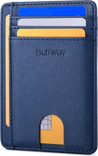 Vista 9 de Buffway - Carteras de cuero delgadas minimalistas con bolsillo frontal y bloqueo RFID para hombres y mujeres, negro (Alaska Black), Minimalista